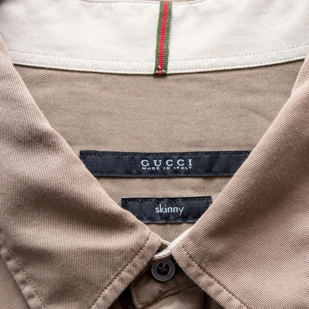 GUCCI - Men's Dress Shirt - Slim Fit‎ Beige (Tom Ford Era) Size EU 42/US 16.5/L